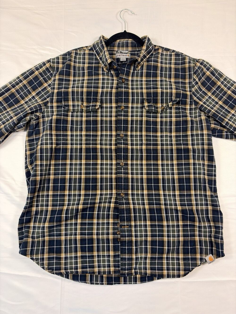 Carhartt Relaxed Fit Shirt XL Blue Brown Plaid Button Down